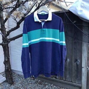 Vintage J Crew Oarsman Rugby Shirt Mens XL Blue Green Striped Elbow Patch